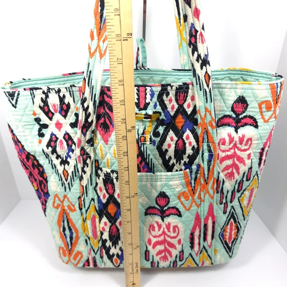 Vera Bradley Pueblo Aztec Ikat Turquoise Quilted Cotton Toggle Villager Tote Bag